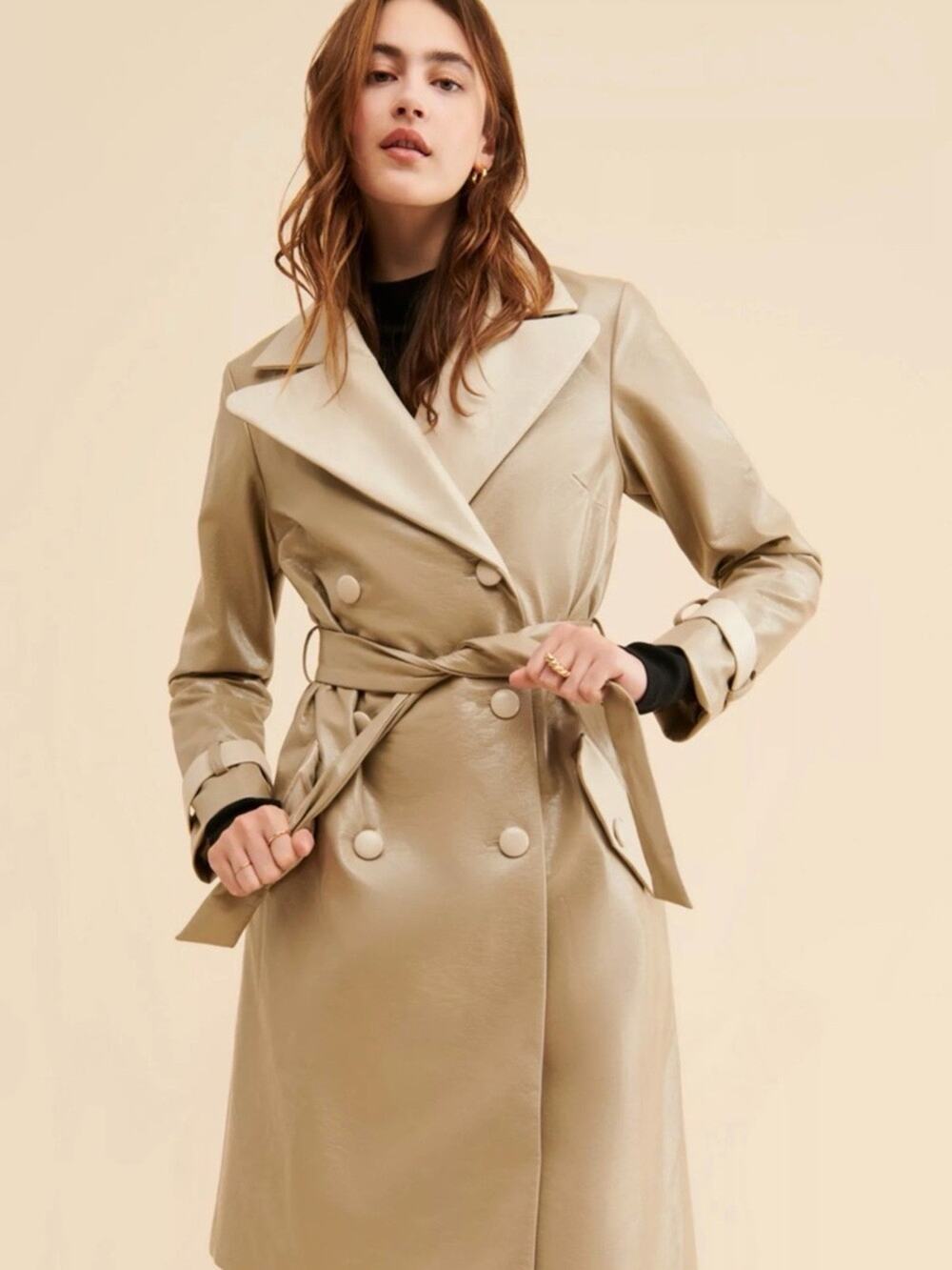 Hutch Anthropologie Vegan Leather Colorblock Tyan Trench Coat Women's Beige XS
